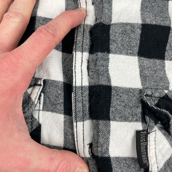 Five Brother Women's Size L Flannel Shirt Plaid Black Plaid Reinforced Bust - Picture 3 of 5